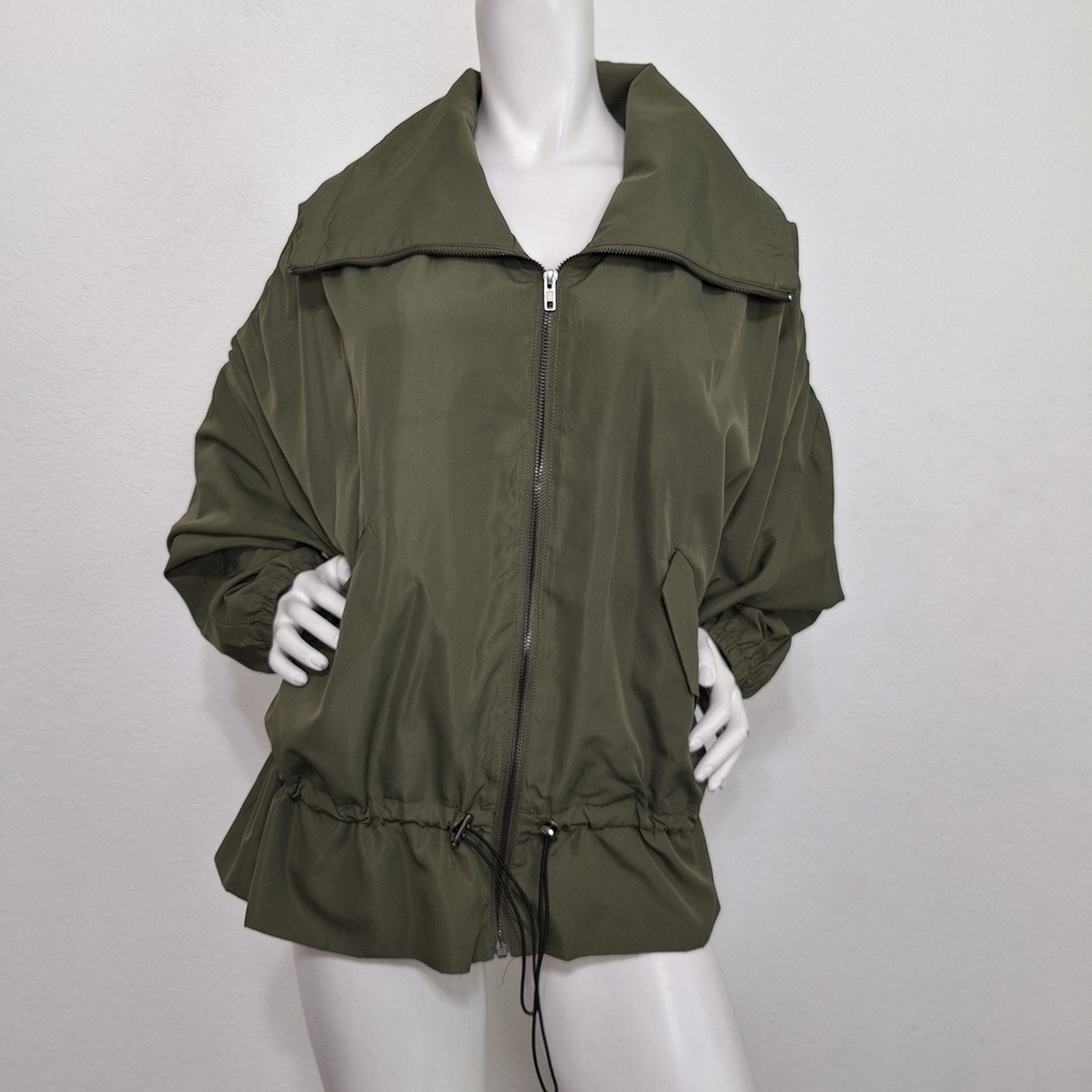 Mittoshop Olive Green Streetwear Drawstring Hem Hooded Zip Jacket Size L